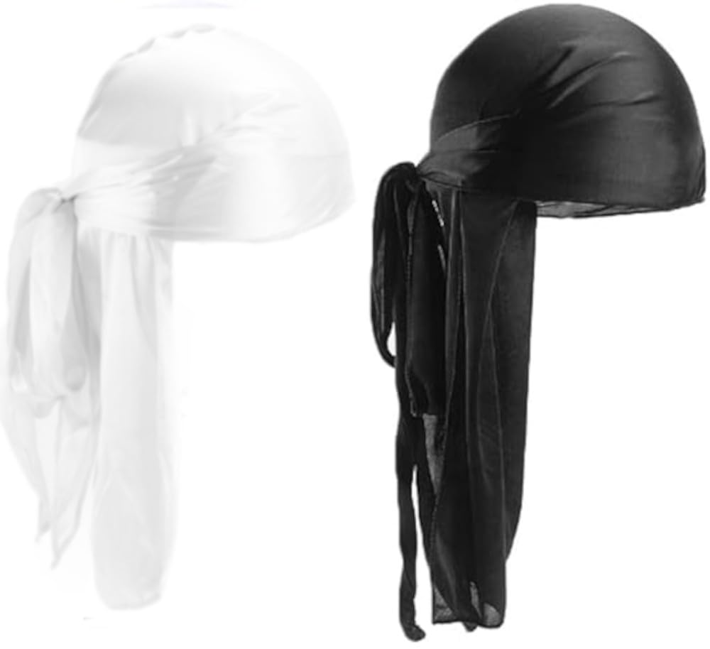 

BERUKO 2-piece Do-rag Hip Hop Bandana Dance Dancer Turban Pirate Cap Lightweight (black, white)