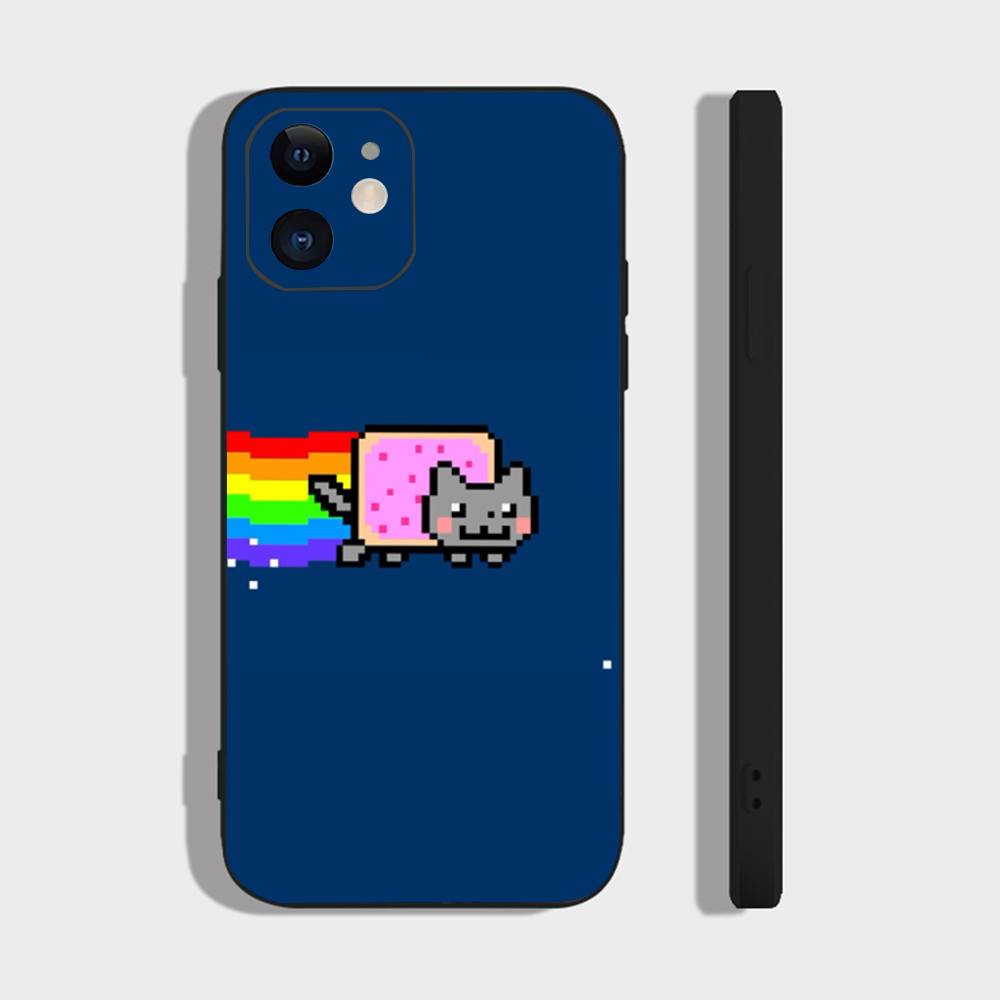 Game N-Nyan Cat Phone Case For IPhone 17 Air 16 15 14 13 Pro Max 11 12 Black Silicone Cover