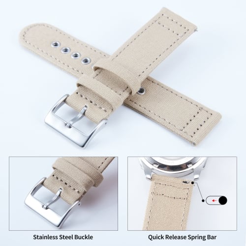 BINLUN Canvas Watch Strap, Quick Release, Fabric Watch Band, 18mm, 20mm, 22mm, 24mm, Breathable Replacement Strap for Smartwatches, Unisex, 7 Colors,