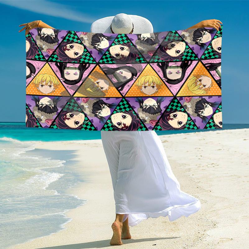 Japanese artist Koyoharu Gotouge's Demon Slayer beach towel, outdoor camping vacation swimming beach towel, outdoor absorbent bath towel blanket K18