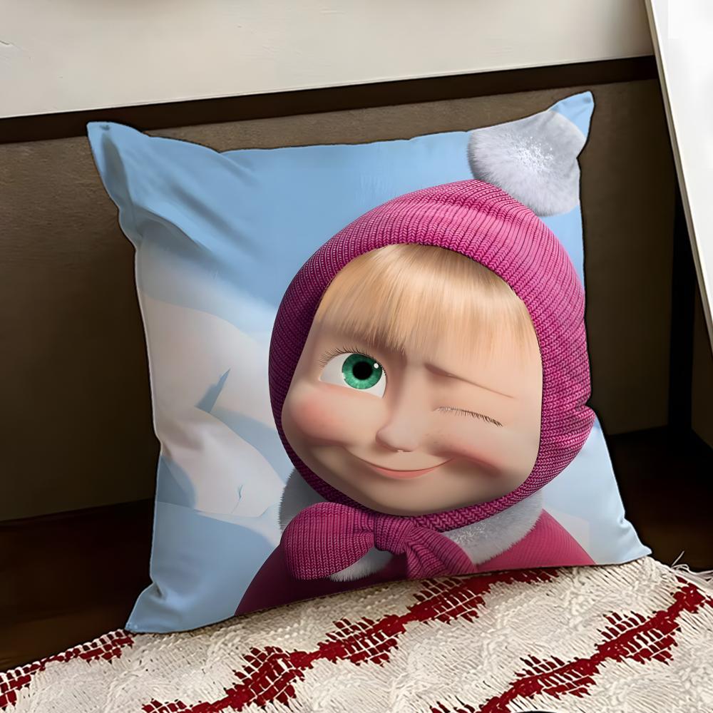 Cute MMasha and the BBear Cushion Cover Reversible Soft Durable Pillow Cover Home  Car MultiScene Use for Daily Comfort
