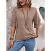 Summer New Solid Color V-neck Double-layer Sleeve Loose T-shirt Short-sleeved Women