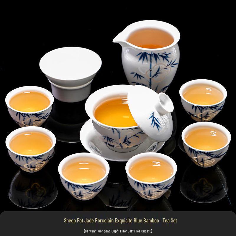 Linglong Mutton-fat Jade Porcelain Kung Fu Tea Set