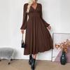 Women's V Neck Dress Autumn Winter Solid Color Fit and Flare Silhouette Pullover