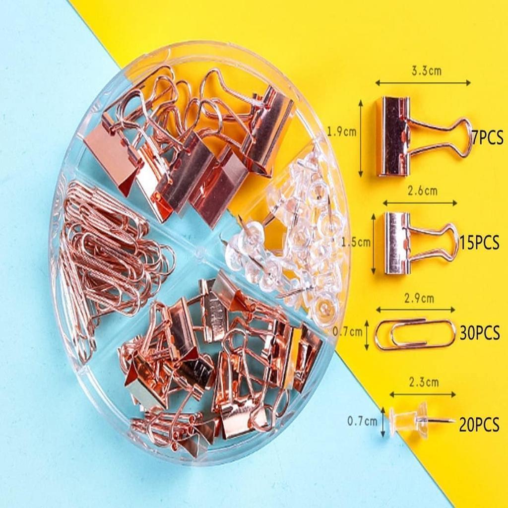 72 Pcs Gold Push P Paper Clips Binder Clips Tacks,4 Styles Office Supplies Set with Box for Office School Home Office Binder Supplies