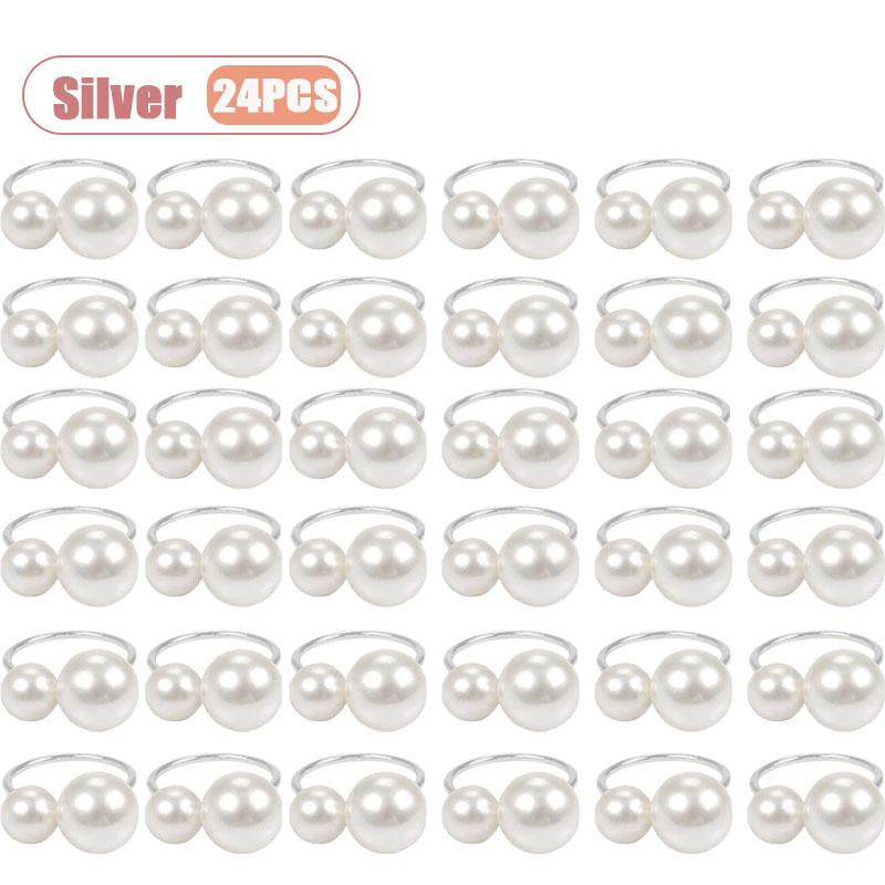 1-24PCS Creative Pearl Napkin Ring Gold Metal Reusable Dining Decoration Ideal for Christmas Dinner Party Banquet Table Gift