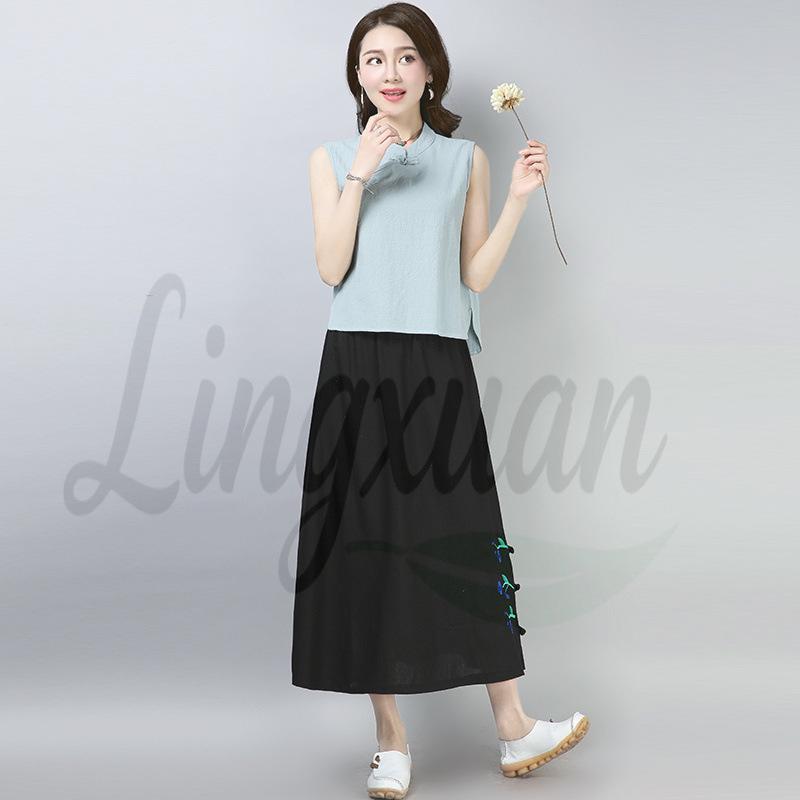 Women s Retro Cotton & Linen Sleeveless Vest - Ethnic Style Summer Top XL светло-синий
