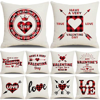 New Style Pillow Cover Valentine's Day Plaid Love Series Linen Pillow Cover Sofa Cushion