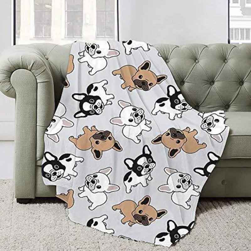 French Bulldog Digital-printed Polyester Bedroom Velvet Flannel Soft Sofa Cover Blanket Fleece Soft Sofa Cover Blankets for Beds
