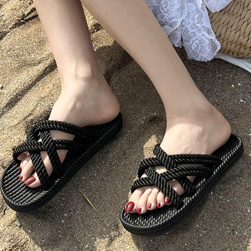 Fashion 2025 Summer New Fashion Elegant Casual Hollow Women's Shoes Solid Color Round Toe Lightweight Flat Heel Open Toe Sandals