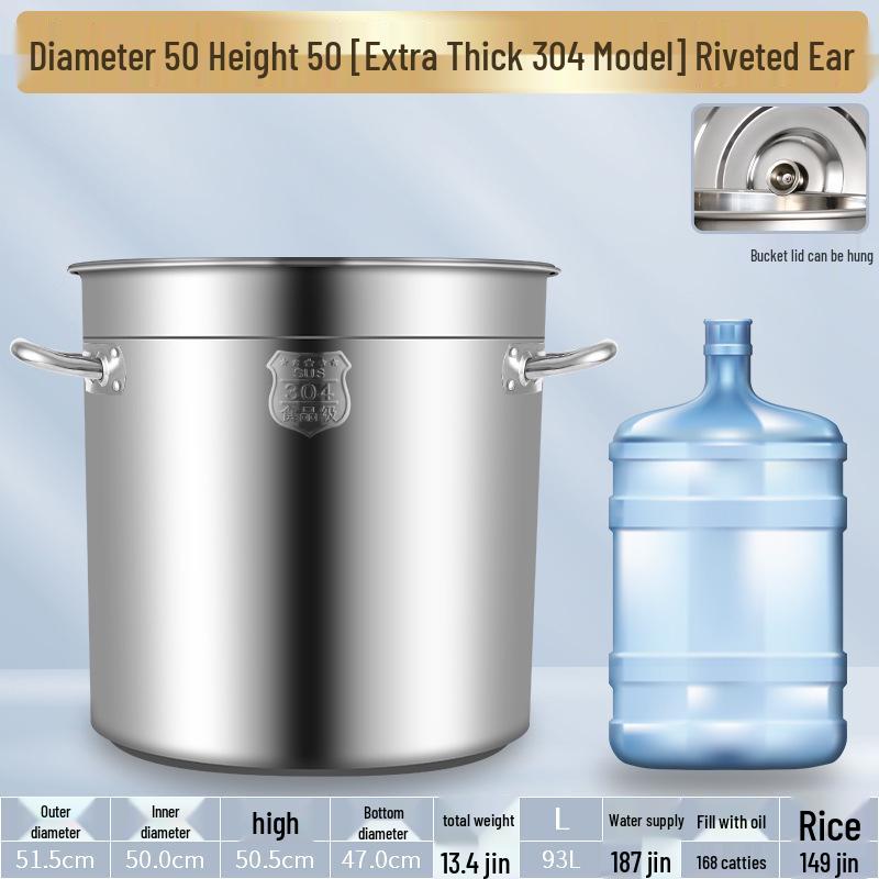 304 Stainless Steel Soup Pot with Lid - Thickened Round Barrel for Commercial Use, Ideal for Rice, Water, Braised Meat, and Porridge.