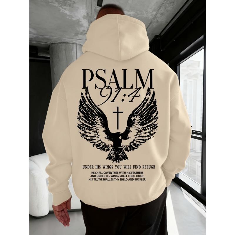 Christian Bible Verse Psalm 91:4 Print Men Women Hooded Sweatshirt Autumn Winter Outdoor Vacation Casual Loose Warm Sportswear