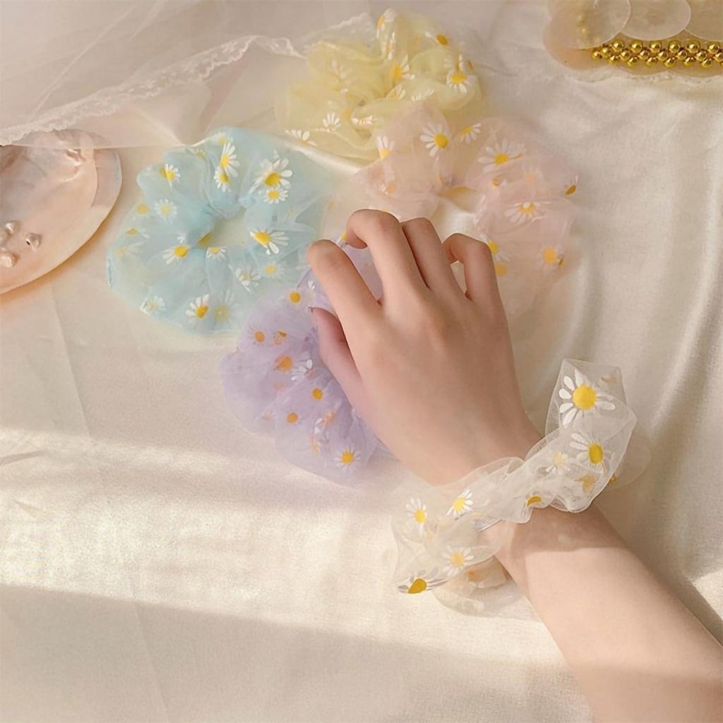 Gumki do włosów Elastyczne Miękka Gaza Wzór Stokrotki Wstążki do włosów Jelito Akcesoria do włosów