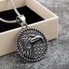 European Retro Stainless Steel Eagle Head Pendant Necklace for Men
