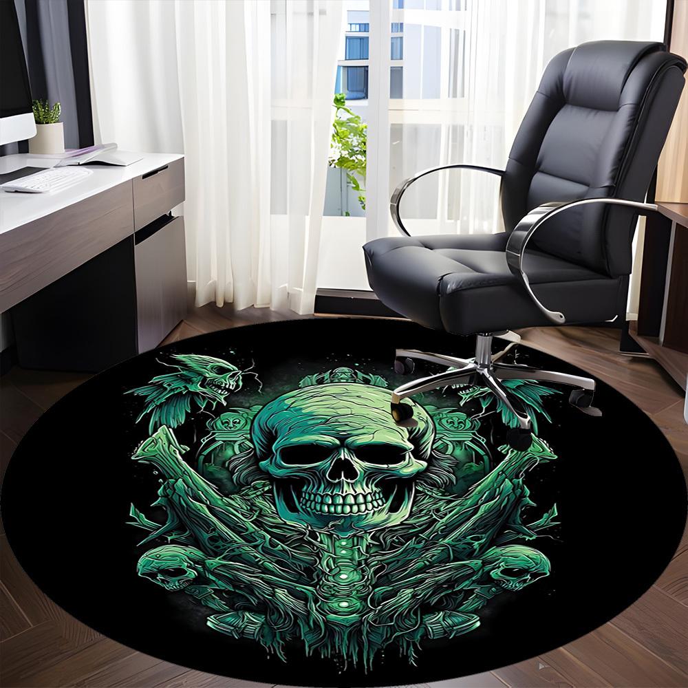 1pc Gothic Skull Carpet for Office Non-Slip, Round Carpet, Soft & Comfortable, Carpet for Office, Lightweight Round Floor Mat