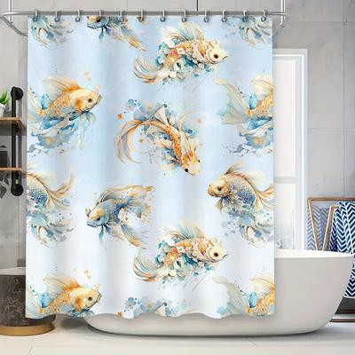 Decorative Blue Floral Fish Bath Shower Curtain for Bathroom Decor Modern Shabby Chic Style Waterproof Fabric Size: 72 X 84 Inch