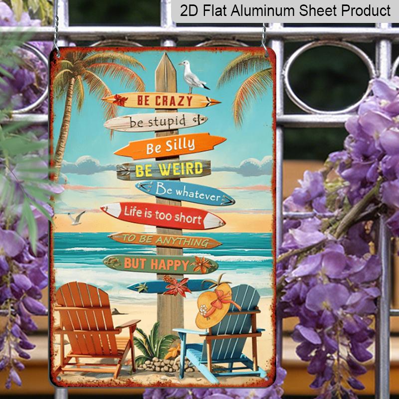 2D Flat Vintage Surfboard Aluminium Metal Sign with Inspirational Beach Quotes - Retro Coastal Wall Art Decor for, Cafe, Bar, Beach House - 8x12 Inch
