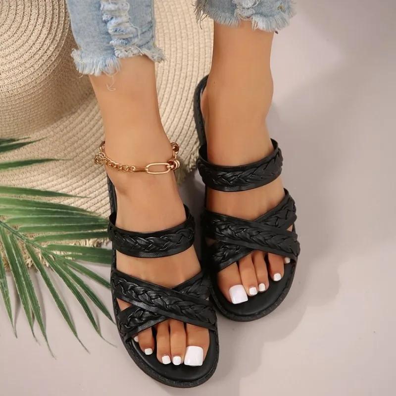 2024 Women Fashion Sandals Summer New Flat  Embroidery  Casual Roman Designer Shoes Platform Sandal