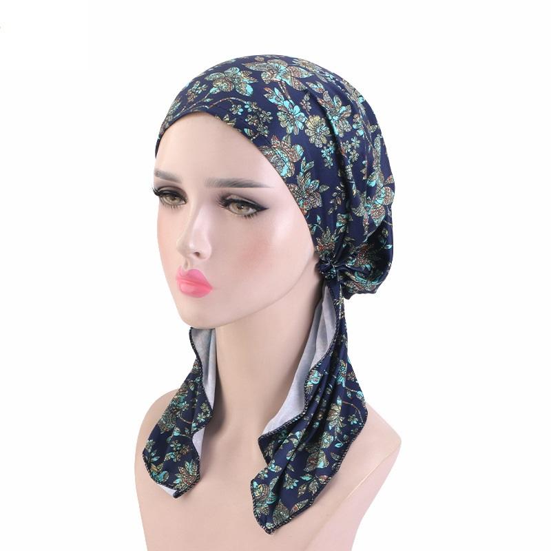 

Новая женская трикотажная шапка-тюрбан с принтом, мусульманский хиджаб, внутренние шапочки, маскировка для волос при выпадении, шапочки-бини, боннет с длинным хвостом, эластичная бандана One Size