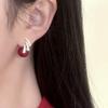 Elegant Zircon Red Pearl Stud Earrings for Women - Retro S925 Sterling Silver Needle Jewelry