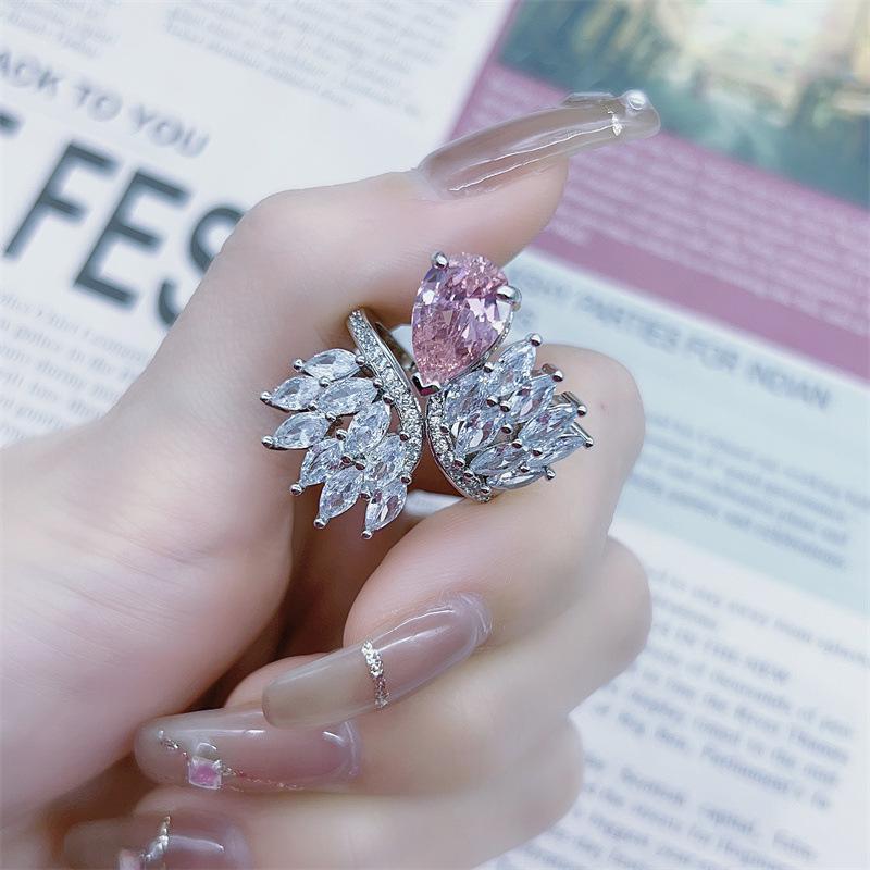 Elegant Pink Zirconia Wing Ring - Adjustable Women s Fashion Jewelry for Friends Adjustable Open