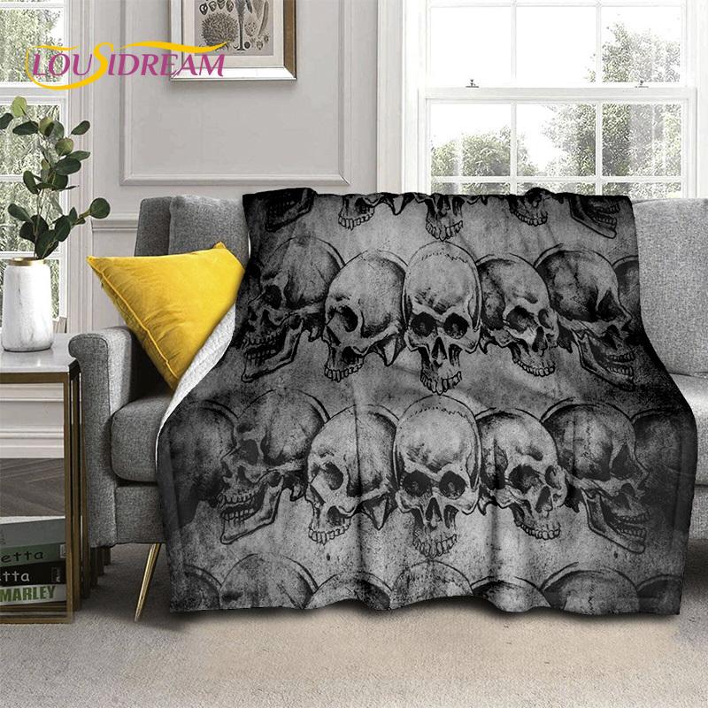 3D Horror Gotycka Czaszka Szkielet Miękkie Flanelowe Kocyki, Koc do Rzucania Wygodny Koc na Piknik Łóżka Kanapę Domową Sypialnię Prezenty