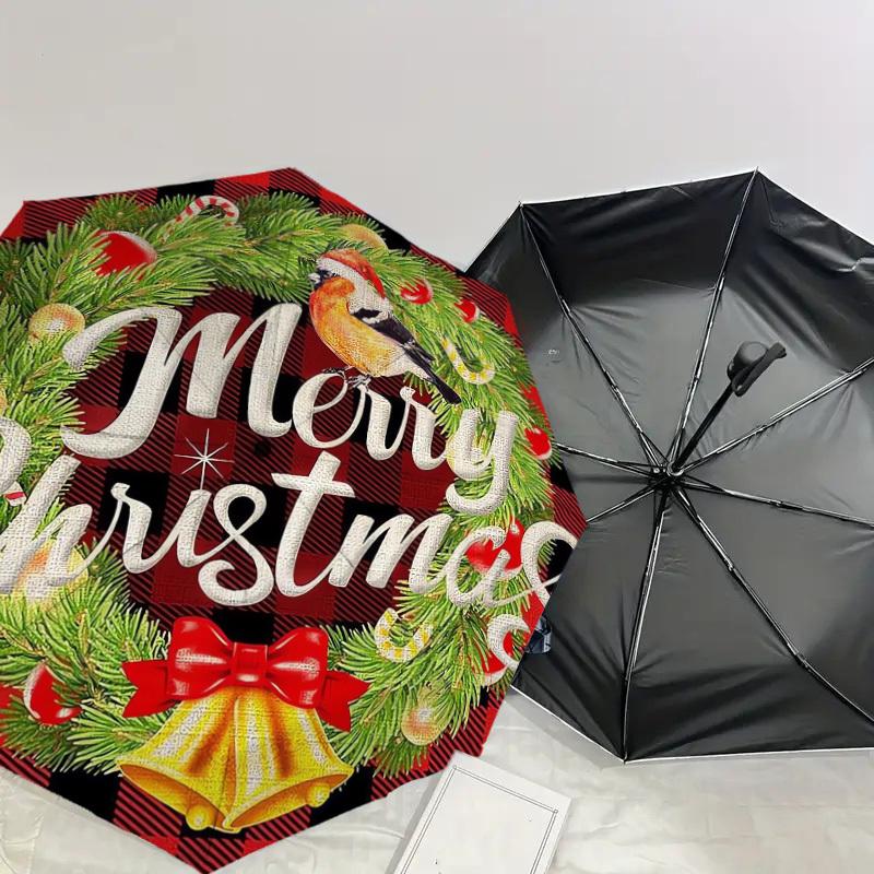 1pc Christmas Wreath with Bird Umbrella with Plastic Handle,Suitable for All Seasons Home Travel Outdoor UmbrellaDD256