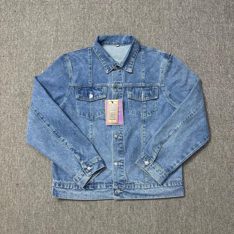 Unisex Streetwear Denim Jacket Set With Embroidered Casual Loose Fit Outerwear