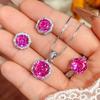 Set, Stud Earrings, Necklace, Ring, Octagonal Millennial Rose, Cut Rose Red, Simple And Versatile Piece For Women