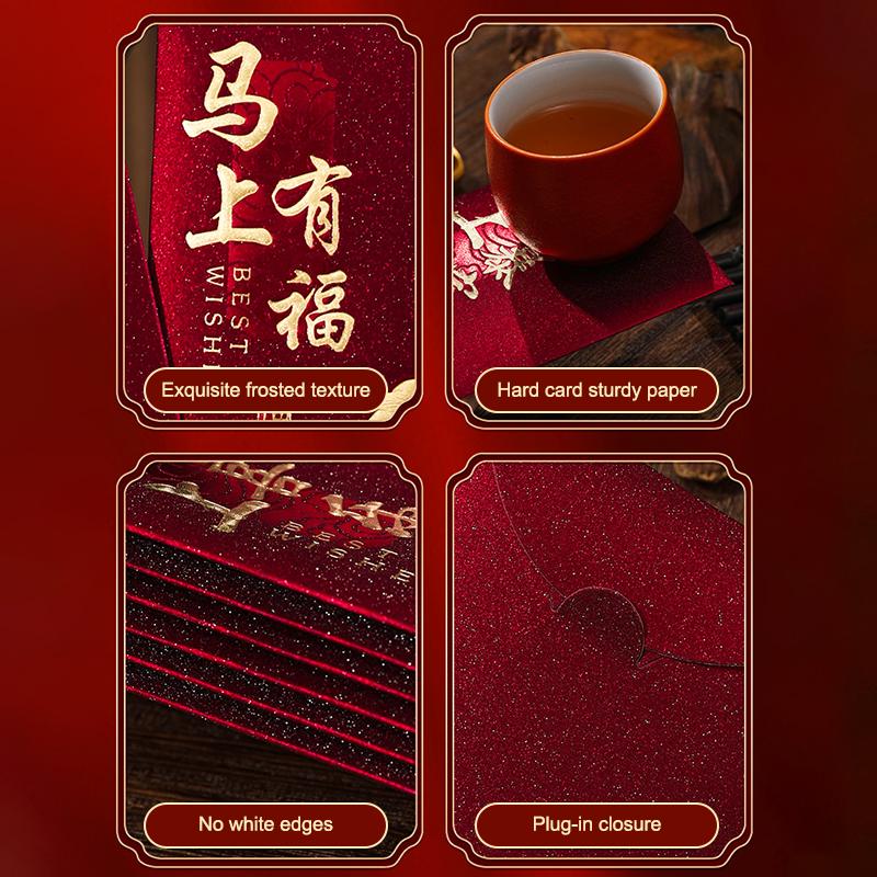 6 Bucăți 2026 Anul Calului Plicuri Roșii Anul Nou Chinezesc Plic Roșu Sacoșă cu Bani Norocoși Plicuri Cadou Plic Roșu
