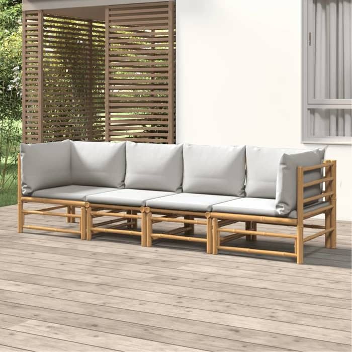 VidaXL Garden Lounge Set 4 Pcs with Light Grey Cushions Bamboo 3155088