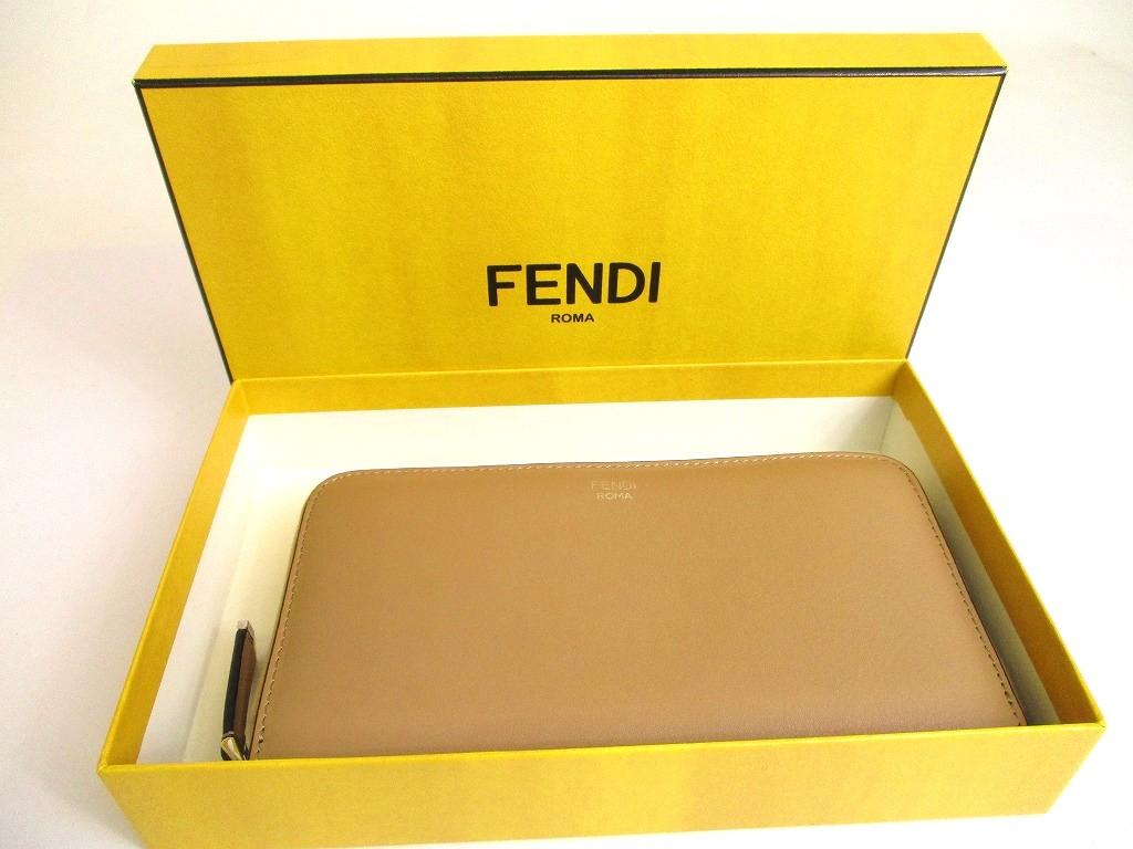 Authentic FENDI Peekaboo Beige Leather Zip Around Long Wallet #a899  Refurbished