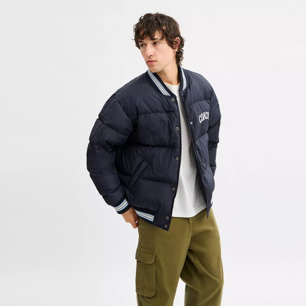 Coach Varsity Down Jacket In Recycled Polyester Navy