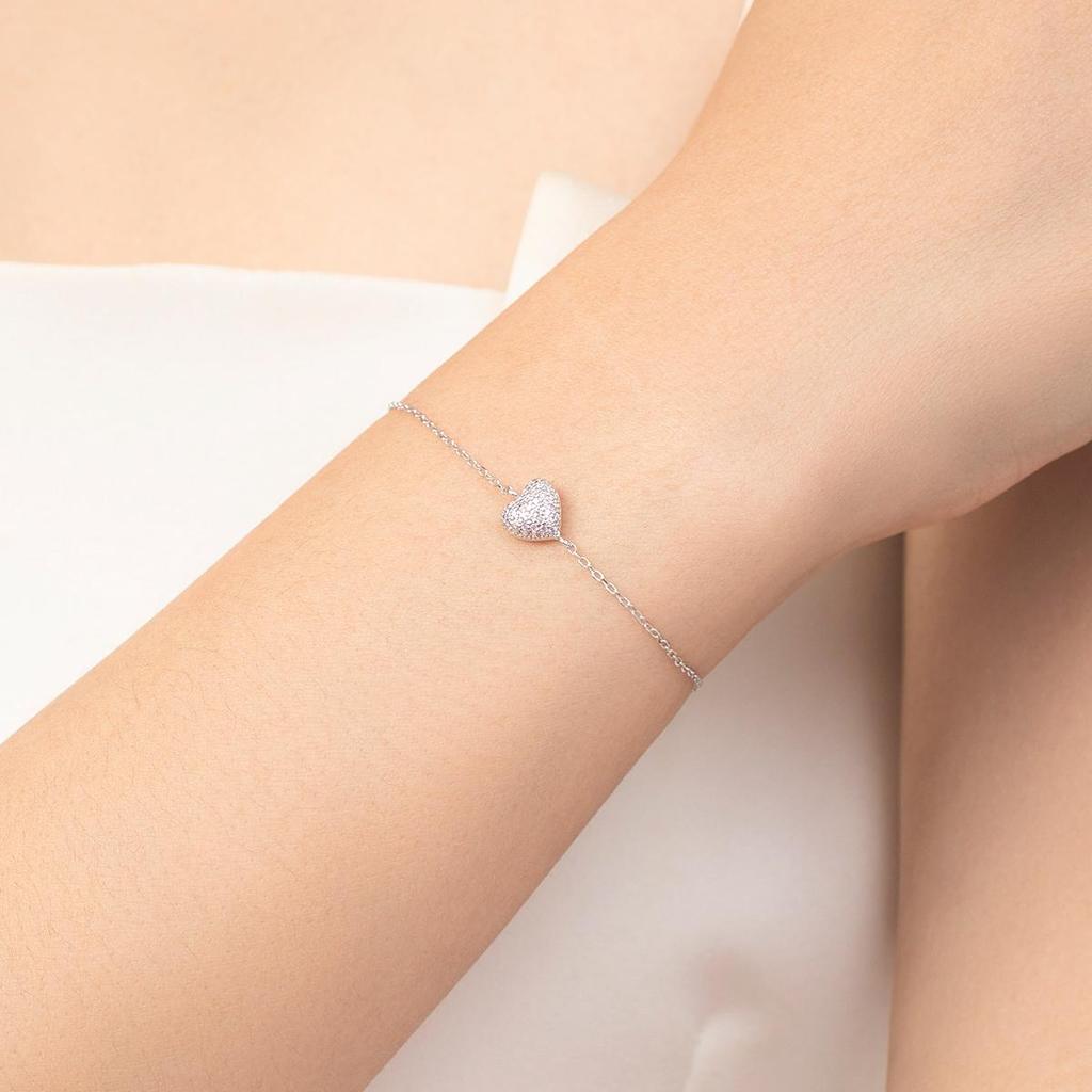 MODIAN 925 Sterling Silber Hellrosa Zirkon Herz Verstellbares Armband Kettenglied für Damen Schmuck Romantisches Jubiläumsgeschenk