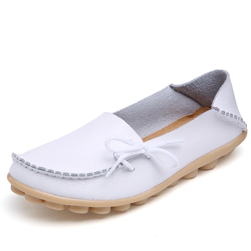 Women Flats Genuine Leather Fashion Walking Women Shoe Moccasins Ballet Flats Oxford Nurse Shoes Black Plus Size Ladies Shoes