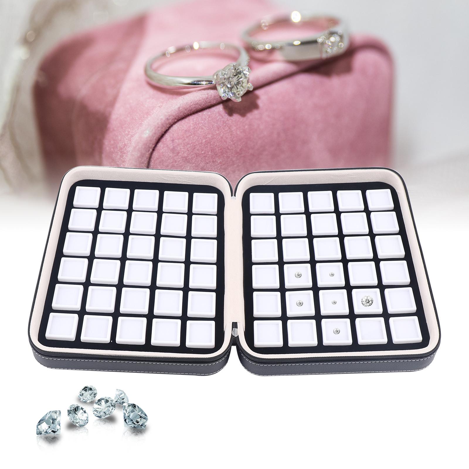 

60 Grid Leather Jewelry Display Case, Velvet Lined Diamond Earring Necklace Organizer Box, Commercial Lockable Storage Showcase чёрный