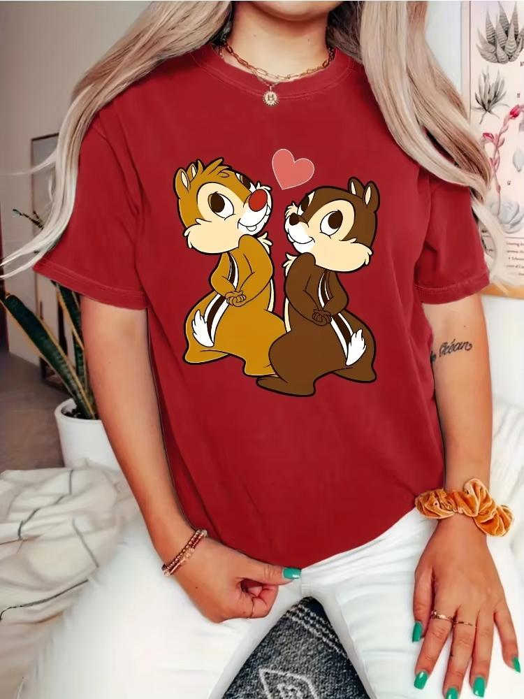 

Womens Unisex Chip n Dale TShirt Soft Gray and Brown Print Casual Everyday Wear Stylish and Comfortable Cotton S