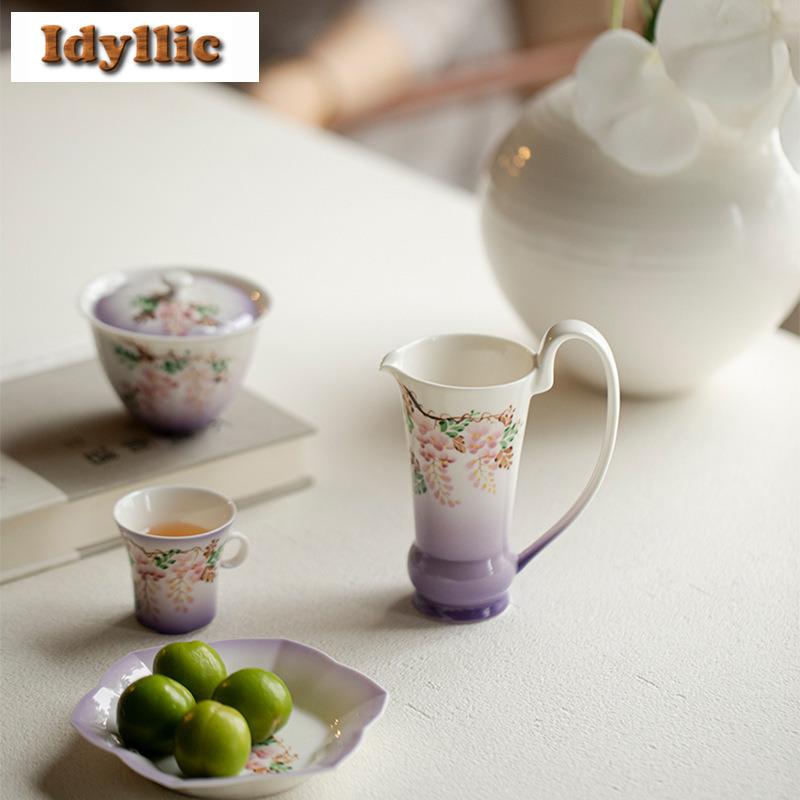 Handbemaltes Lila Glyzinien Spitzen Serie Tee Set Kollektion Kung Fu Teekanne Deckel Schale Ständer Tasse Kanne Lagerung Tee Waschschale Teezubehör