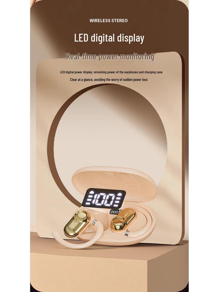 Open-Ear Bluetooth 5.4 Earphones: Non-In-Ear, Digital Display, Long Battery, High-Quality Sound, Ideal for Sports & Gaming