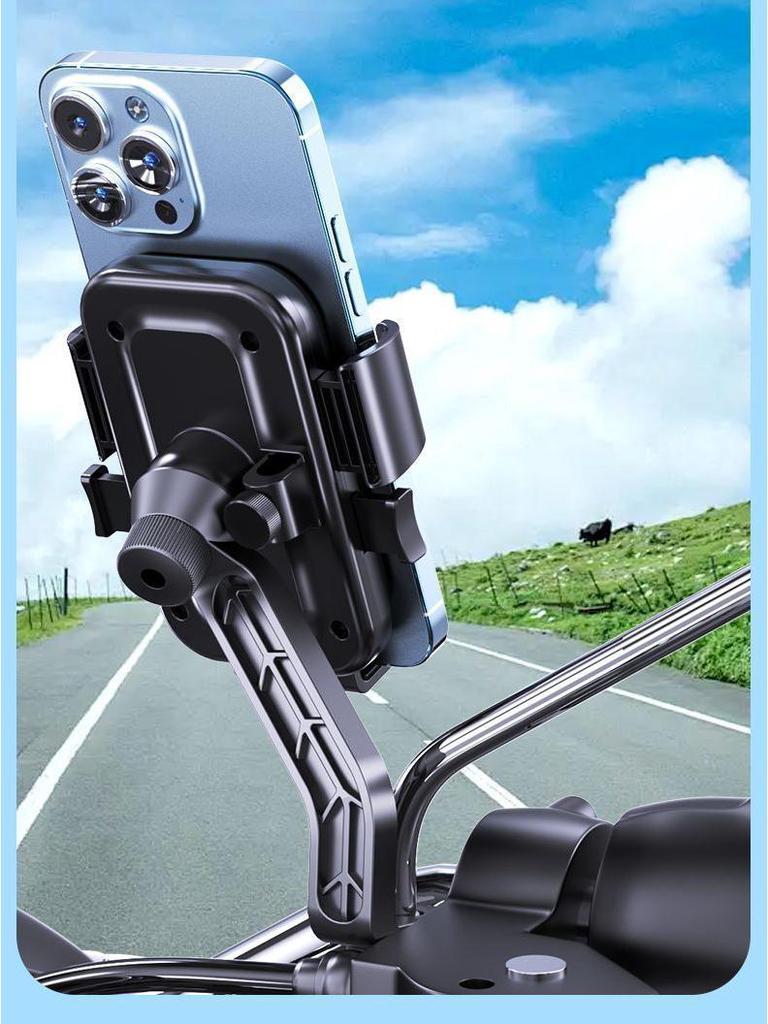 2025 Shockproof Electric Bike Phone Holder: Anti-Shake, Rearview Mirror Design for Food Delivery Riders