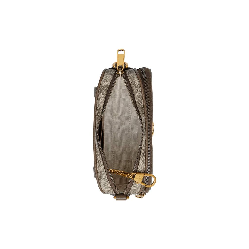 Gucci Ophidia Distressed Double G Logo Zipper Closure Canvas And Leather Trim Crossbody Shoulder Bag Men Bags Beige Ebony 722557-96IWT-8745