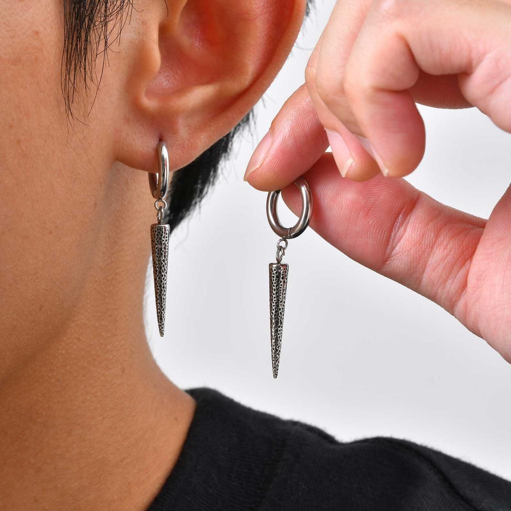 Stainless Steel Punk Gothic Cone Drop Earrings for Men, Fashion Silver Color Long Pendant Earrings, Vintage Hip-hop Jewelry