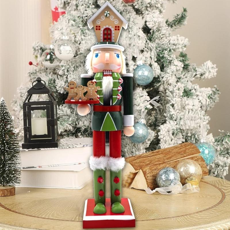 Holiday Nutcrackers Figure Colorful Wood Soldier Puppet with Cookie Family and House Hat Christmas Decorative Ornament