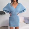 2025 Autumn/Winter European & American Sexy Cross V-Neck Batwing Bodycon Sweater Dress