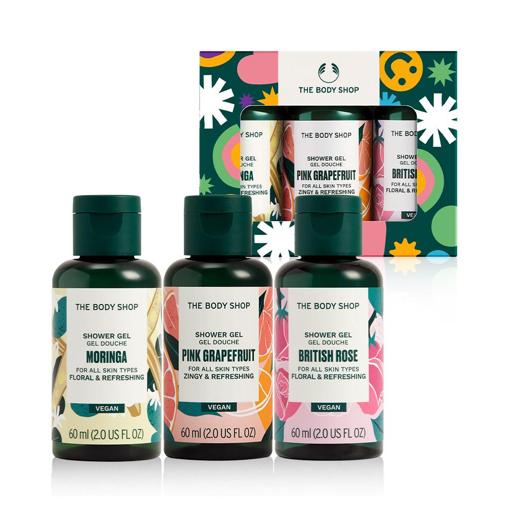 

[The Body Shop] Moringa, Grapefruit & Rose Trio Mini Shower Gel Body Wash 3-Piece Gift Set (Shopping Bag)