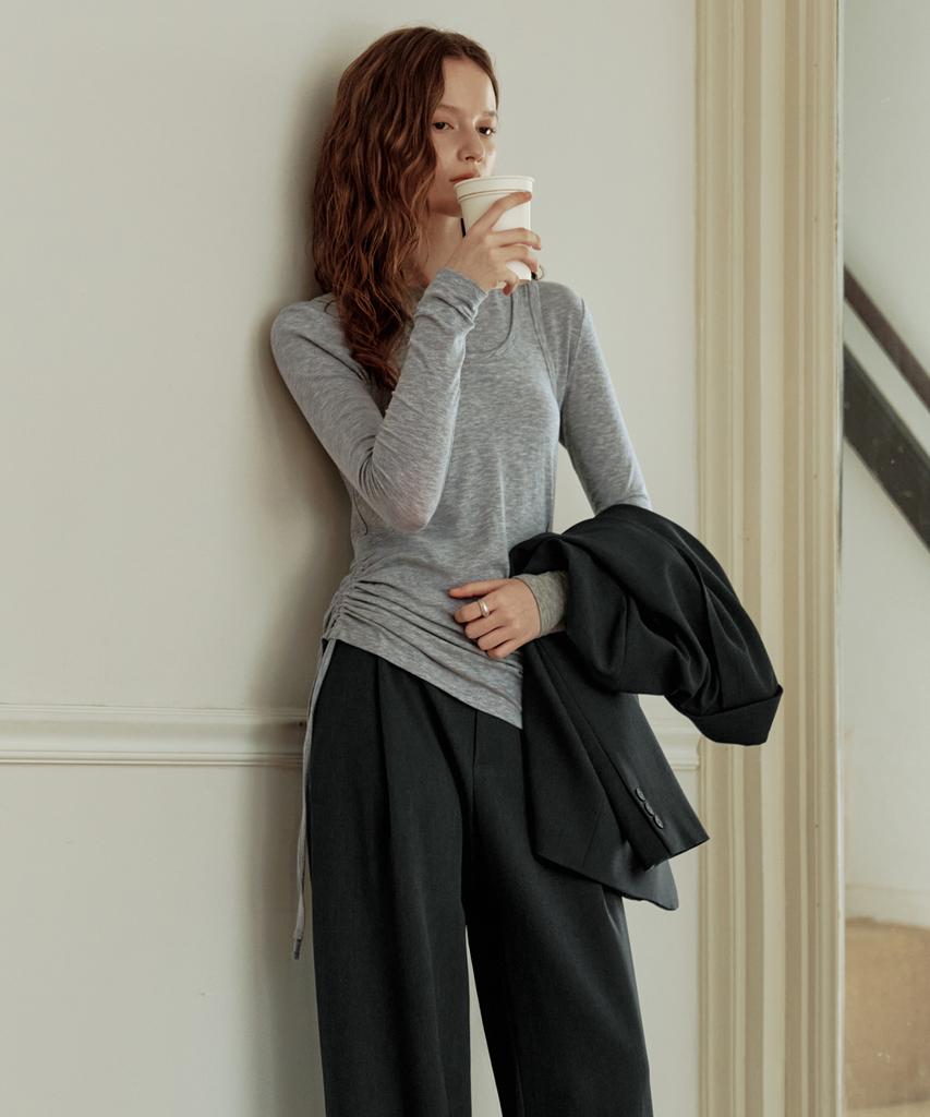ZEROSTREET Shirred Layered T-Shirt / Melange Gray