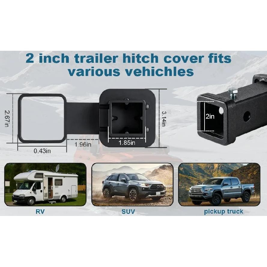 Universal 2 Inch Trailer Hitch Cover Receiver Square Plug Cap Anti-Lost Lock Dust Proof for Pickup Truck SUV Towing Accessories
