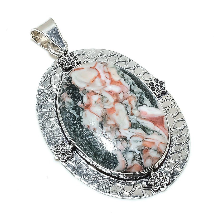 Pinolith Gemstone Handmade 925 Sterling Silver Jewelry Pendant 2.76" SU-9939