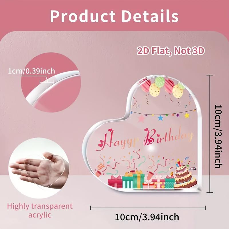 1pc Heart-Shaped Birthday Acrylic Plaque - Table Centerpiece with Pink "Happy Birthday" Cursive Lettering, Balloons & Cake Cutouts