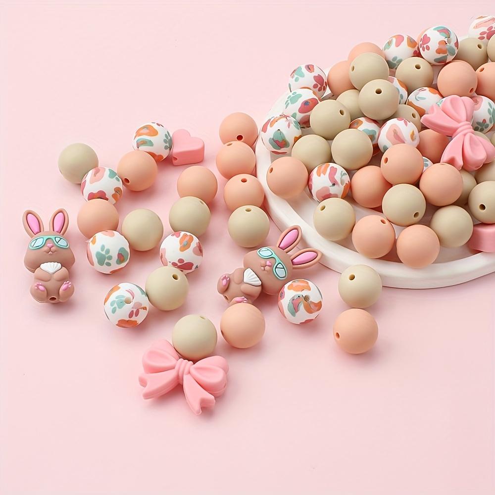 4/26/30/52PCS Easter bunny silicone beads, suitable for bracelets, keychains, lanyards, pen accessories, holiday accessories